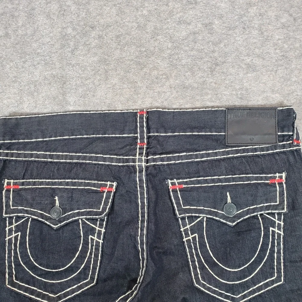 True Religion Ricky Jeans Mens 42x34 Indigo Blue Super T Stitch White Stitching